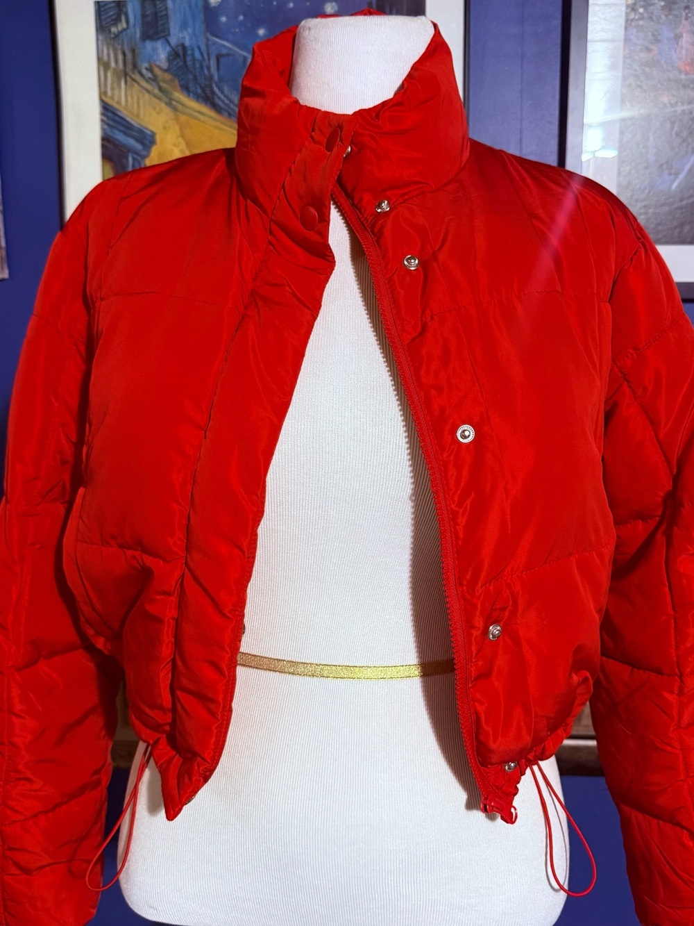 Love Tree Red Cropped Puffer Jacket